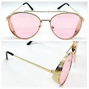 NWT Cramilo Eyewear Laredo Pink & Gold Aviator Brow Bar Frame Fashion Sunglasses